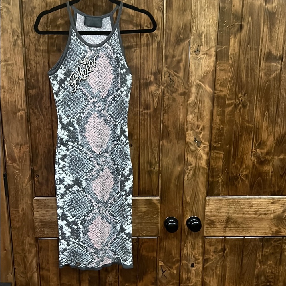 Philipp Plein Pink and Gray Halter Bodycon Midi Dress